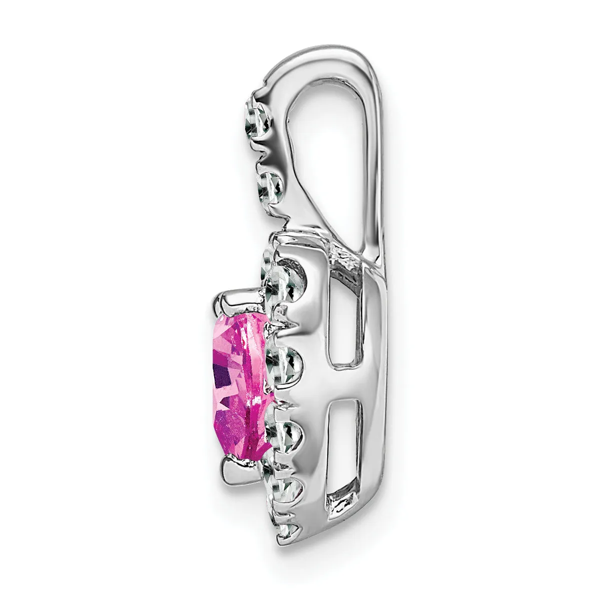 14k White Gold Pink Sapphire/White Topaz Halo Heart Pendant