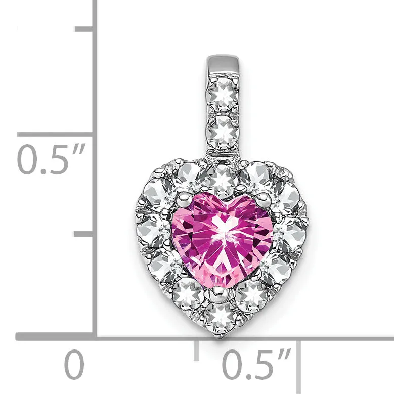 14k White Gold Pink Sapphire/White Topaz Halo Heart Pendant