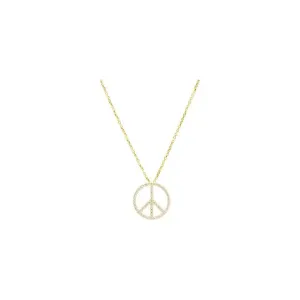 14K Yellow Gold 1/4 CTW Natural Diamond Tiny Peace Sign 16" Necklace