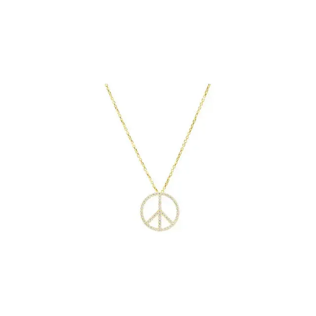 14K Yellow Gold 1/4 CTW Natural Diamond Tiny Peace Sign 16" Necklace