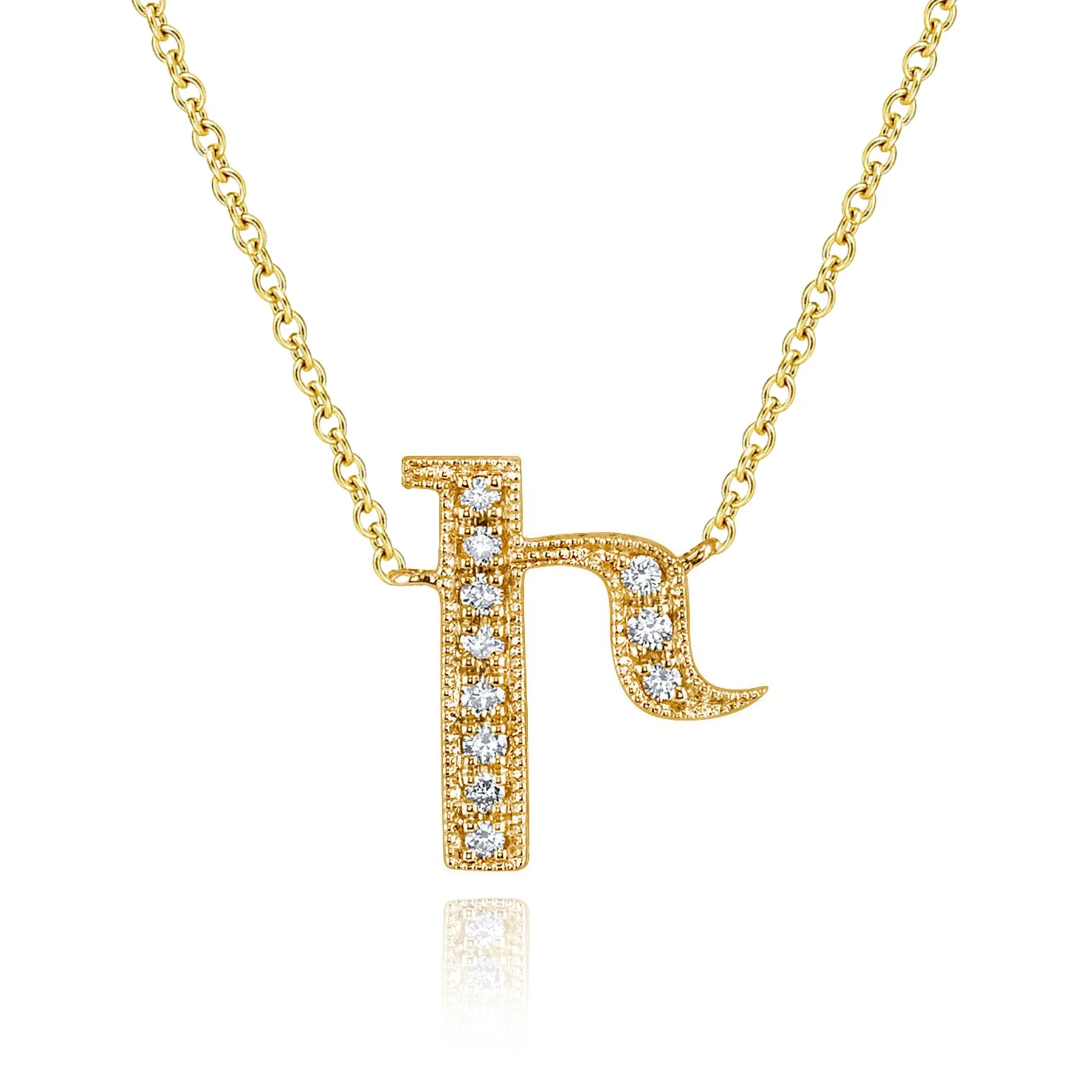 14K Yellow Gold Armenian Initial Diamond Necklace