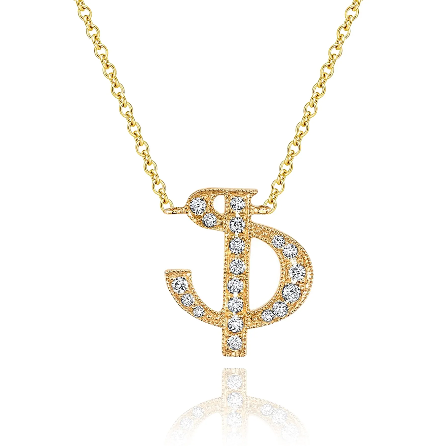 14K Yellow Gold Armenian Initial Diamond Necklace
