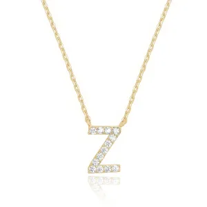 14k Yellow Gold Created Diamond Initial Z Letter Pendant Necklace Plated