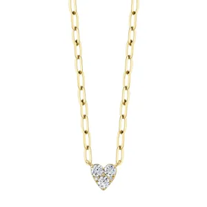 14K Yellow Gold Diamond Heart Paperclip Link Necklace