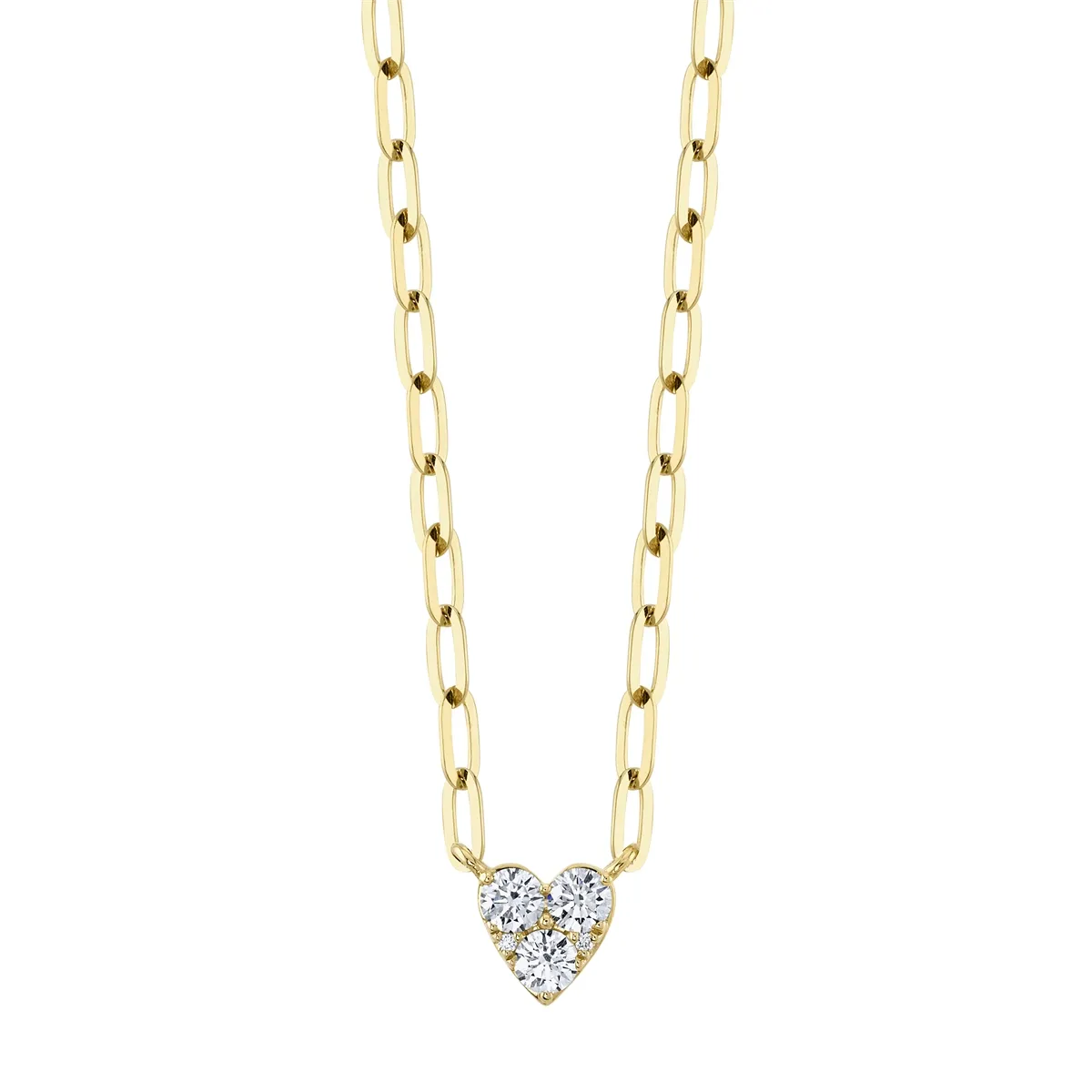 14K Yellow Gold Diamond Heart Paperclip Link Necklace