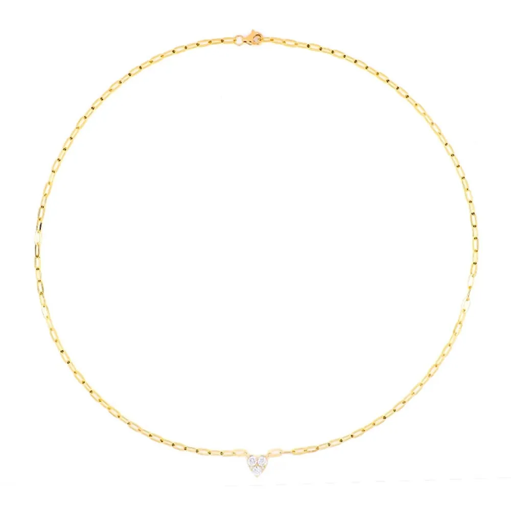 14K Yellow Gold Diamond Heart Paperclip Link Necklace
