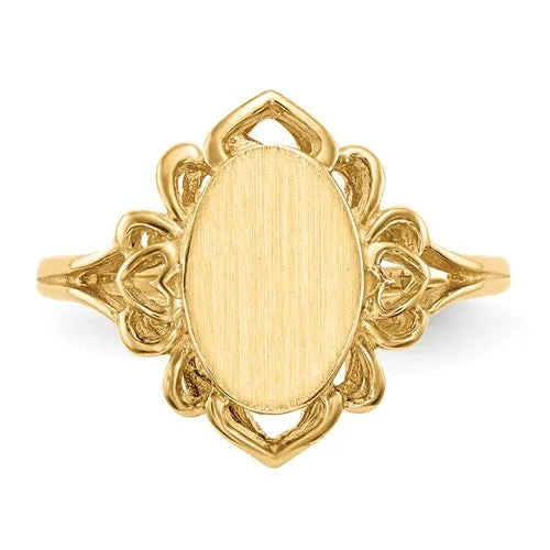14k Yellow Gold Oval Filigree Surround Signet Ring (Ladies Sizes)