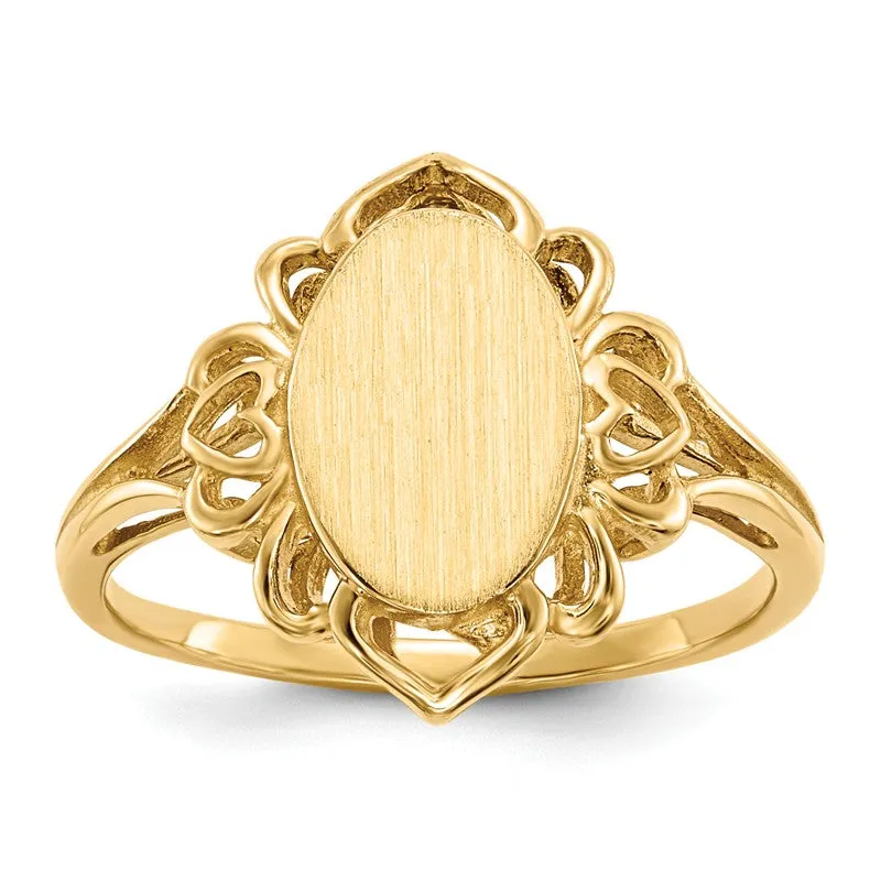 14k Yellow Gold Oval Filigree Surround Signet Ring (Ladies Sizes)