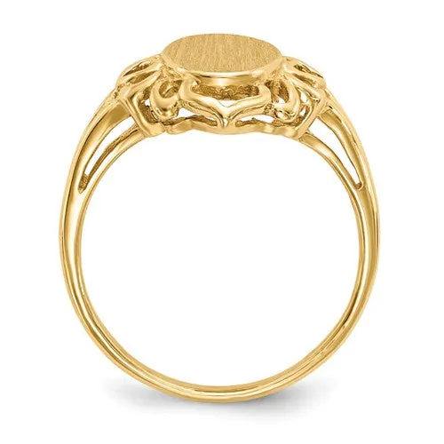 14k Yellow Gold Oval Filigree Surround Signet Ring (Ladies Sizes)