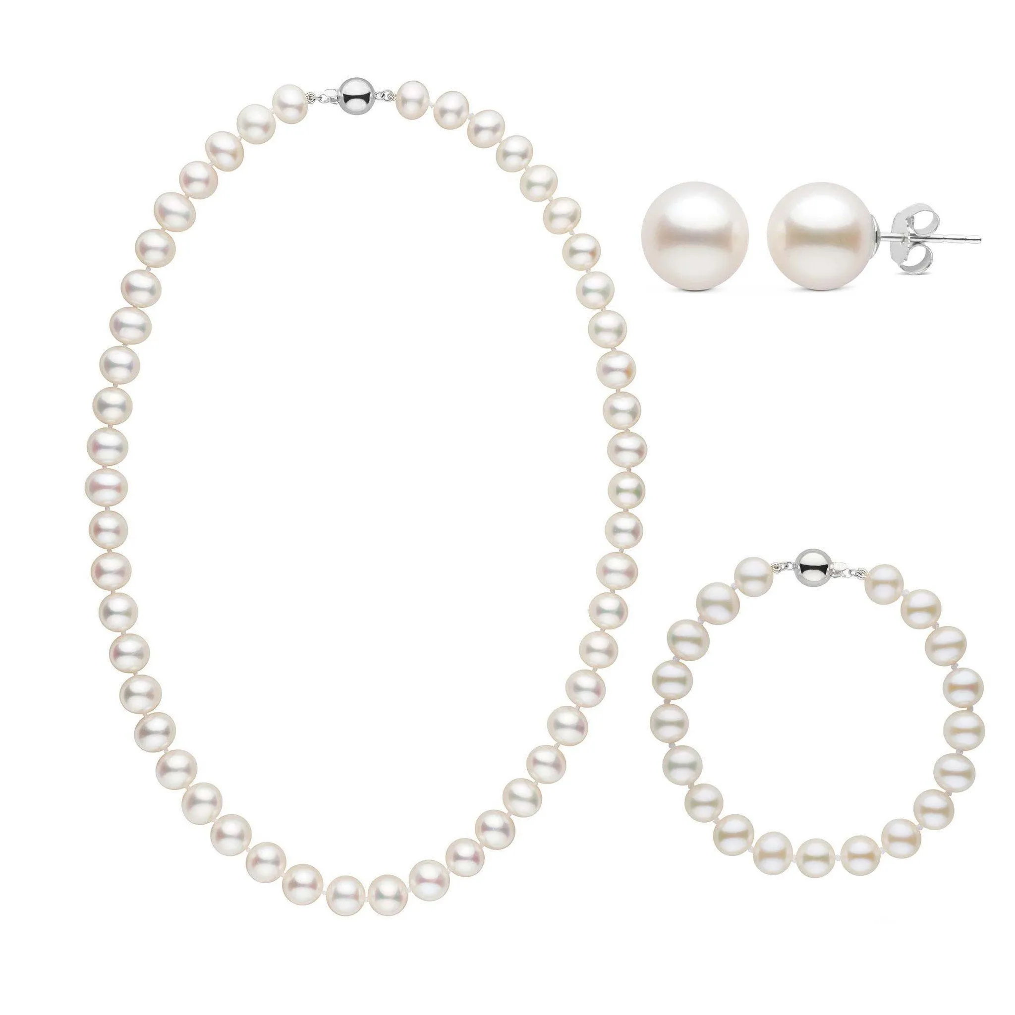 18 Inch 3 Piece Set of 8.5-9.0 mm White AA  Freshwater Pearls