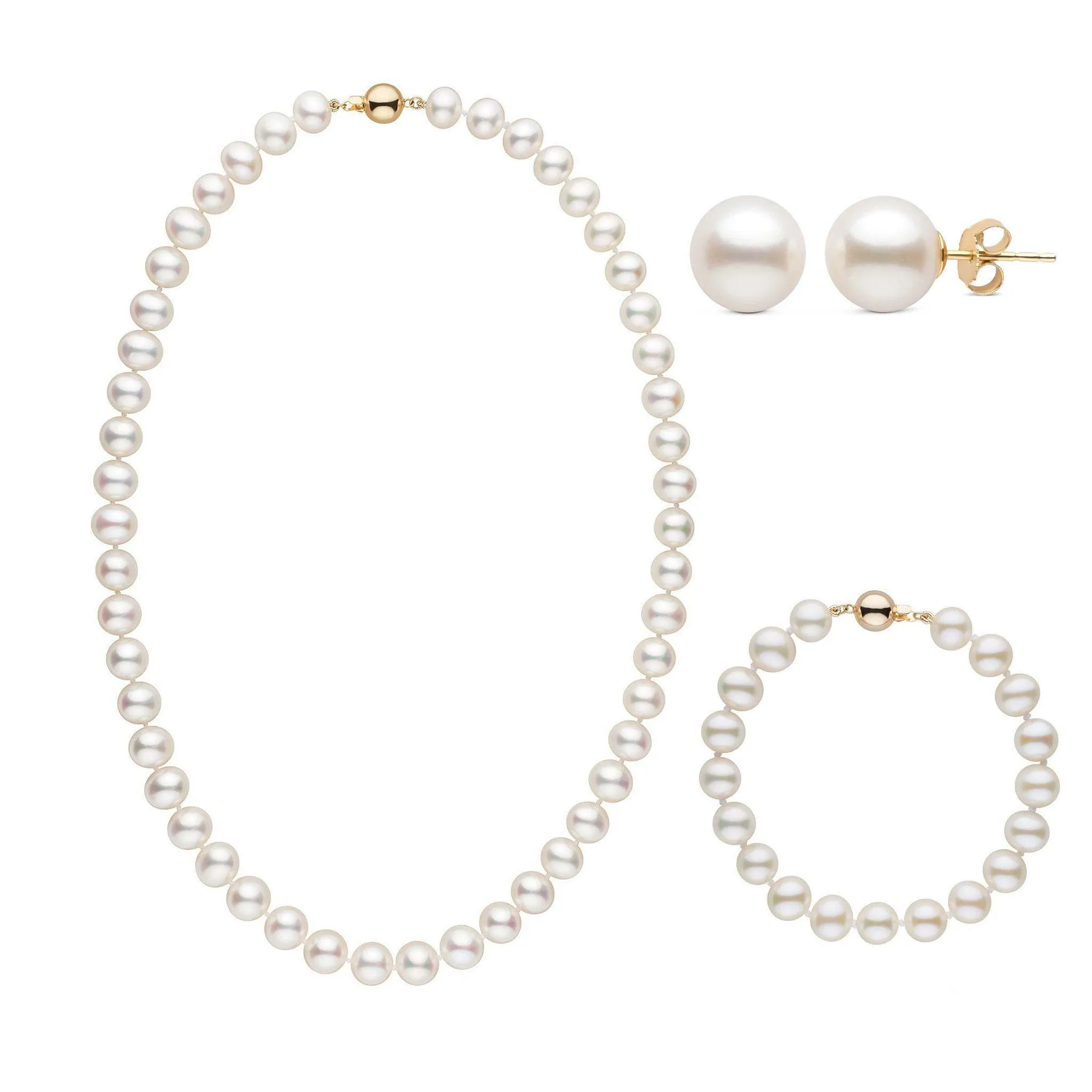 18 Inch 3 Piece Set of 8.5-9.0 mm White AA  Freshwater Pearls