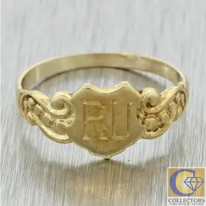 1880s Antique Victorian Estate 14k Yellow Gold Shield Crest Signet Ring