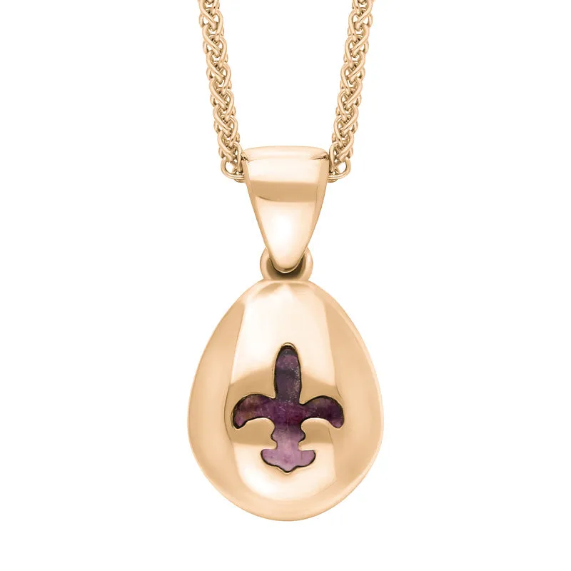 18ct Rose Gold Blue John Fleur De Lis Pear Shape Necklace
