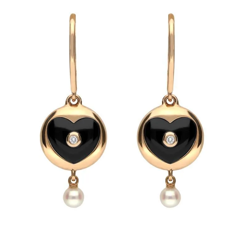 18ct Rose Gold Whitby Jet Diamond Pearl Heart In Circle Two Piece Set D