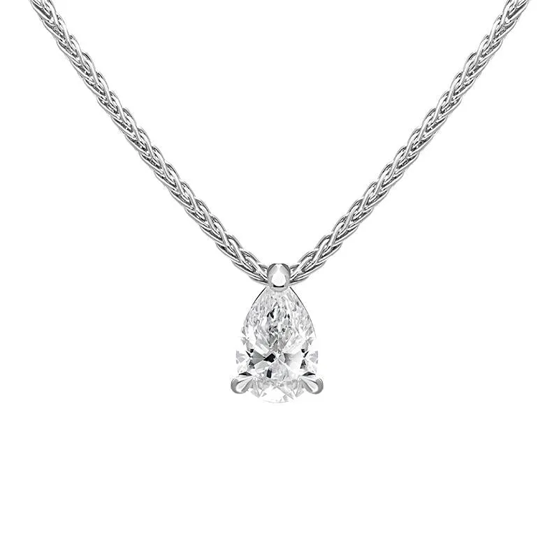 18ct White Gold 0.32ct Diamond Solitaire Pear Necklace