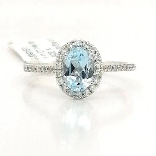 18ct White Gold Oval Blue Topaz & Diamond ring