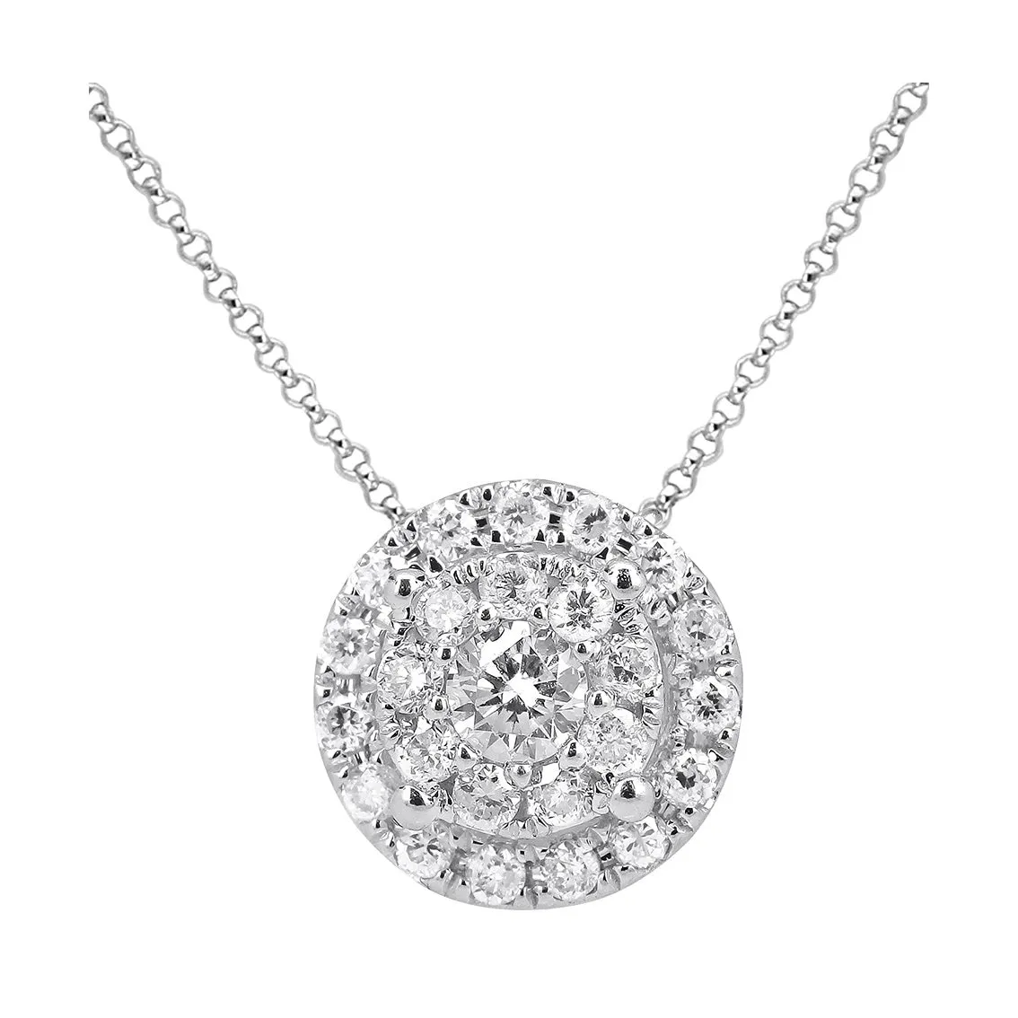 18K White Gold Diamond Cluster Pendant with Chain