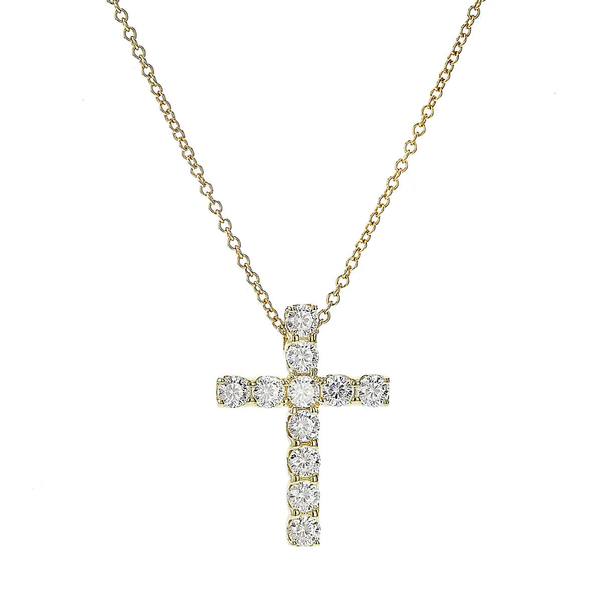 18K Yellow Gold Diamond Cross Pendant Necklace