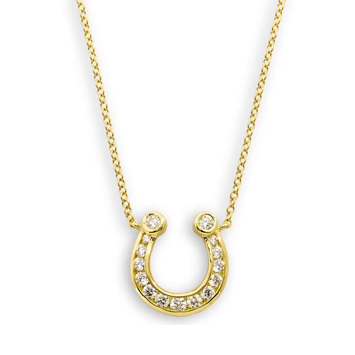 18K Yellow Gold Diamond Horseshoe Pendant Necklace
