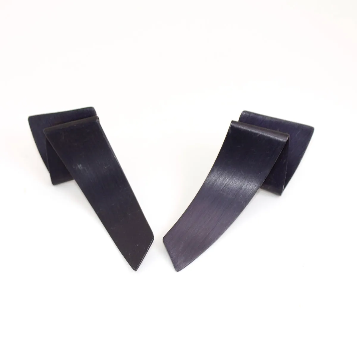 1980s Black Folded Metal Ribbon Earrings