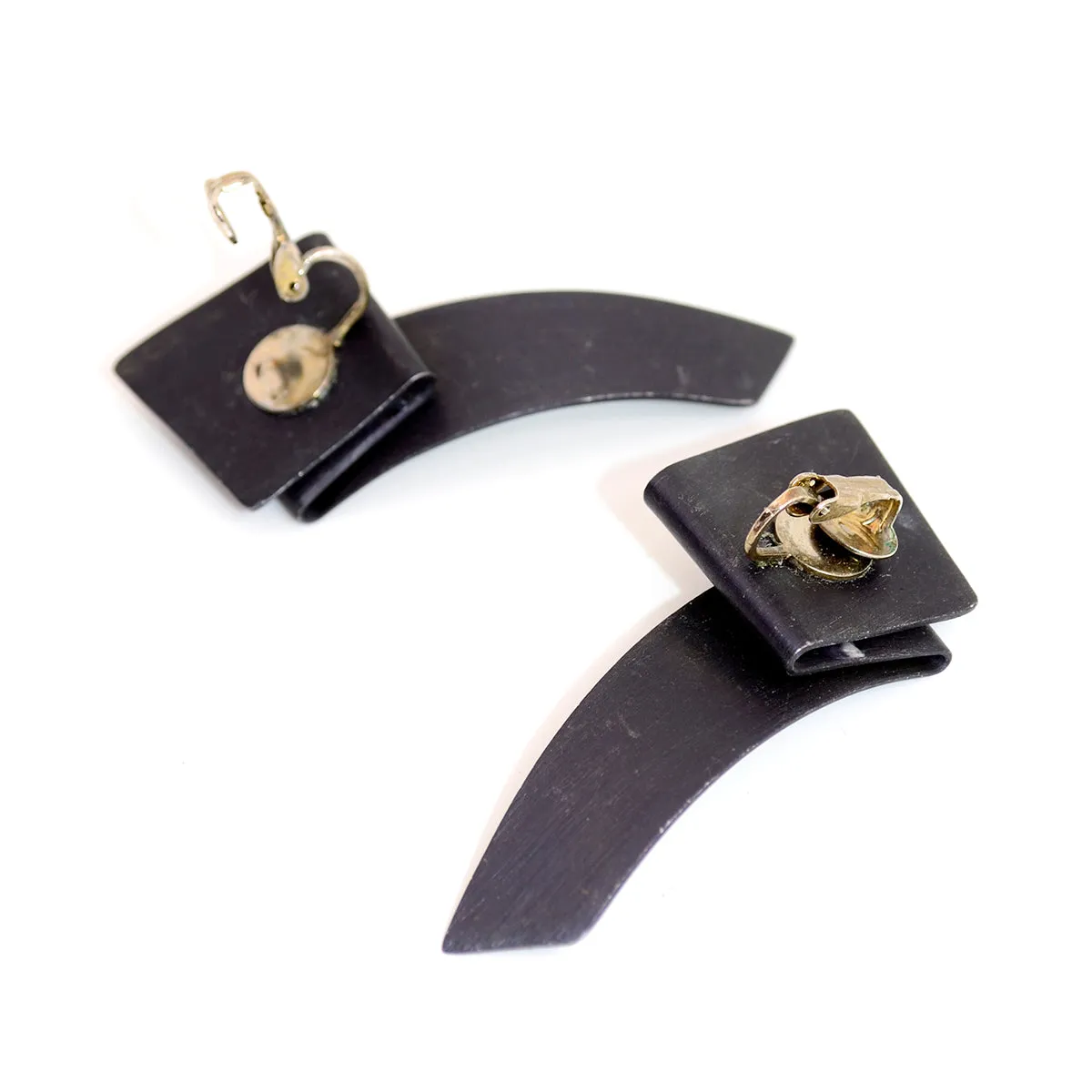 1980s Black Folded Metal Ribbon Earrings