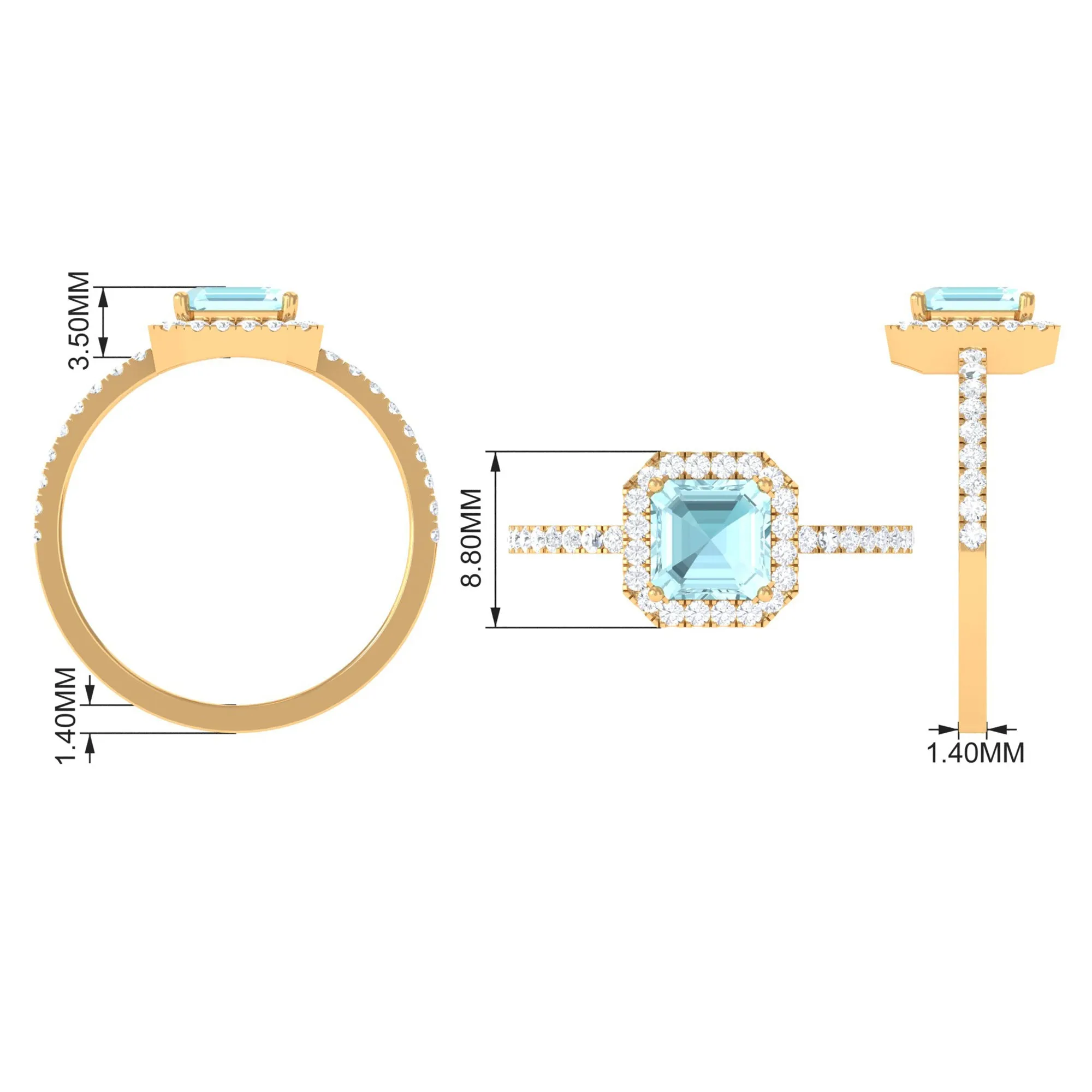 2 CT Asscher Cut Sky Blue Topaz and Diamond Halo Engagement Ring