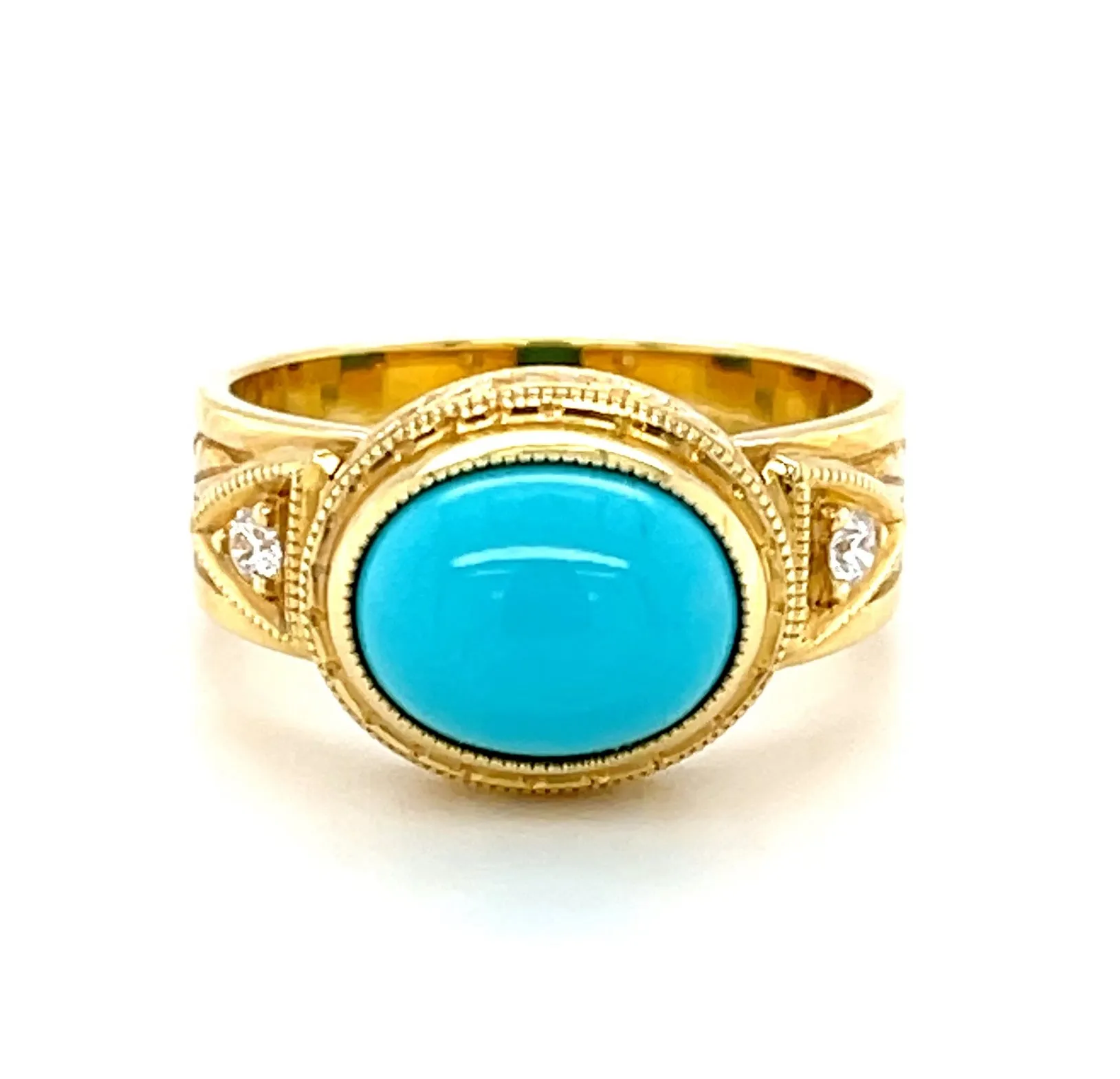 2.13 Carat Sleeping Beauty Turquiose and Diamond Band Ring in 18k Yellow Gold