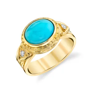 2.13 Carat Sleeping Beauty Turquiose and Diamond Band Ring in 18k Yellow Gold