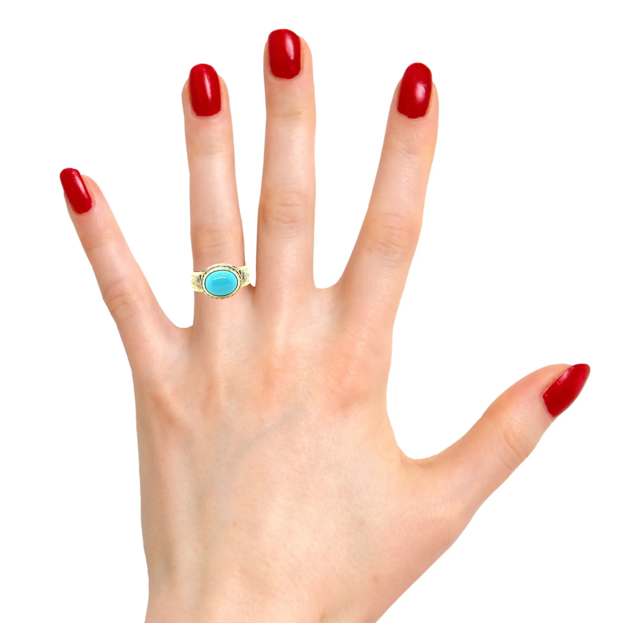 2.13 Carat Sleeping Beauty Turquiose and Diamond Band Ring in 18k Yellow Gold