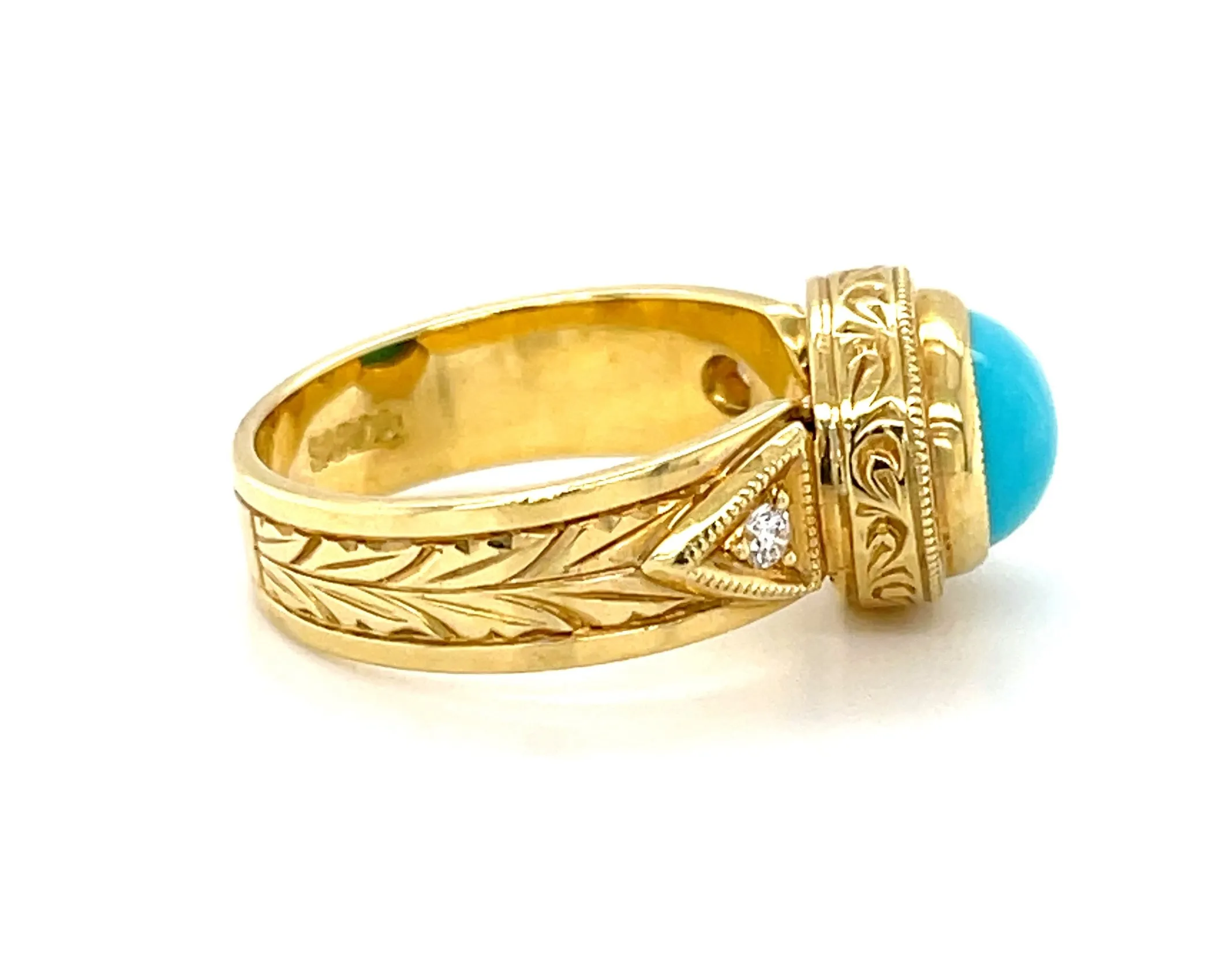 2.13 Carat Sleeping Beauty Turquiose and Diamond Band Ring in 18k Yellow Gold