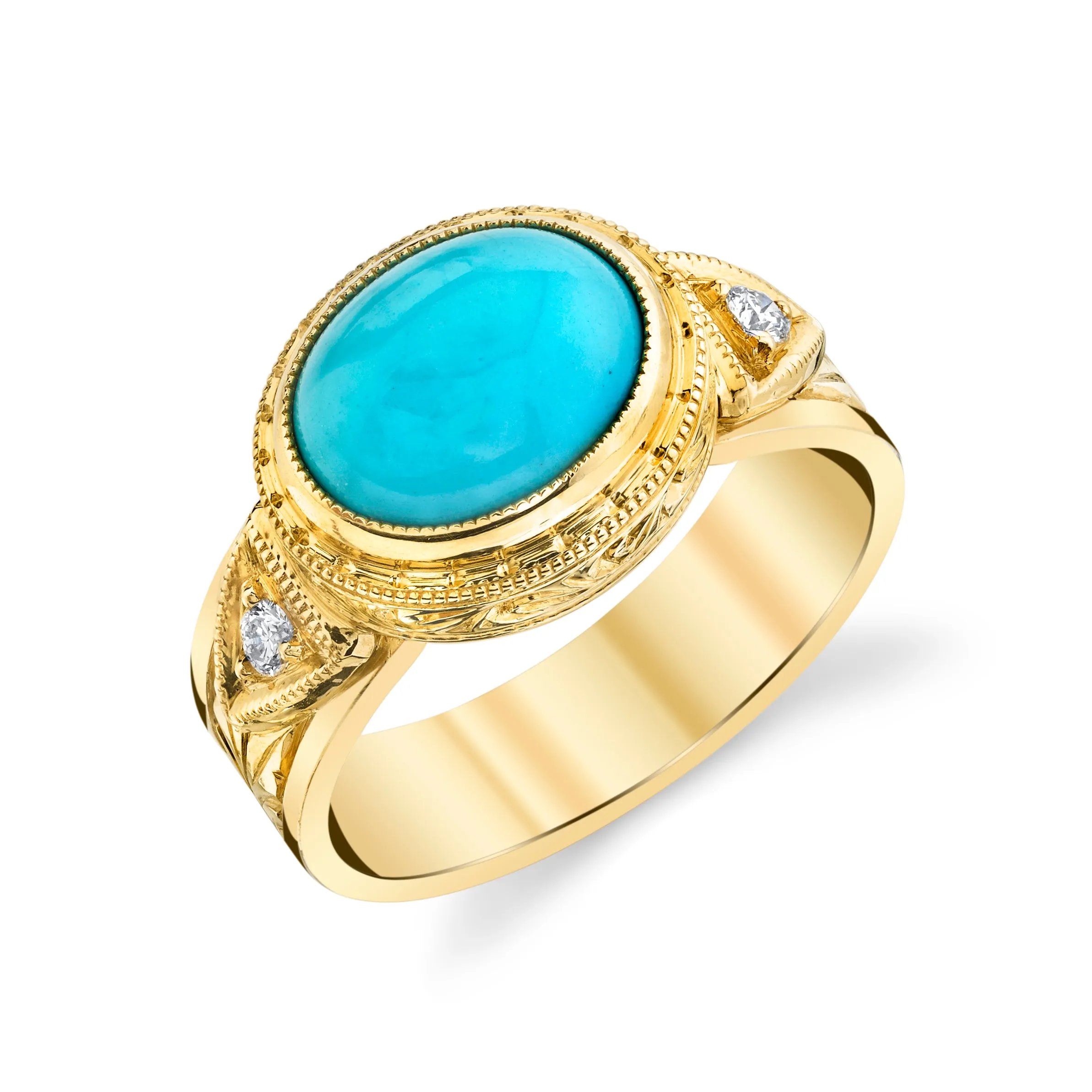2.13 Carat Sleeping Beauty Turquiose and Diamond Band Ring in 18k Yellow Gold