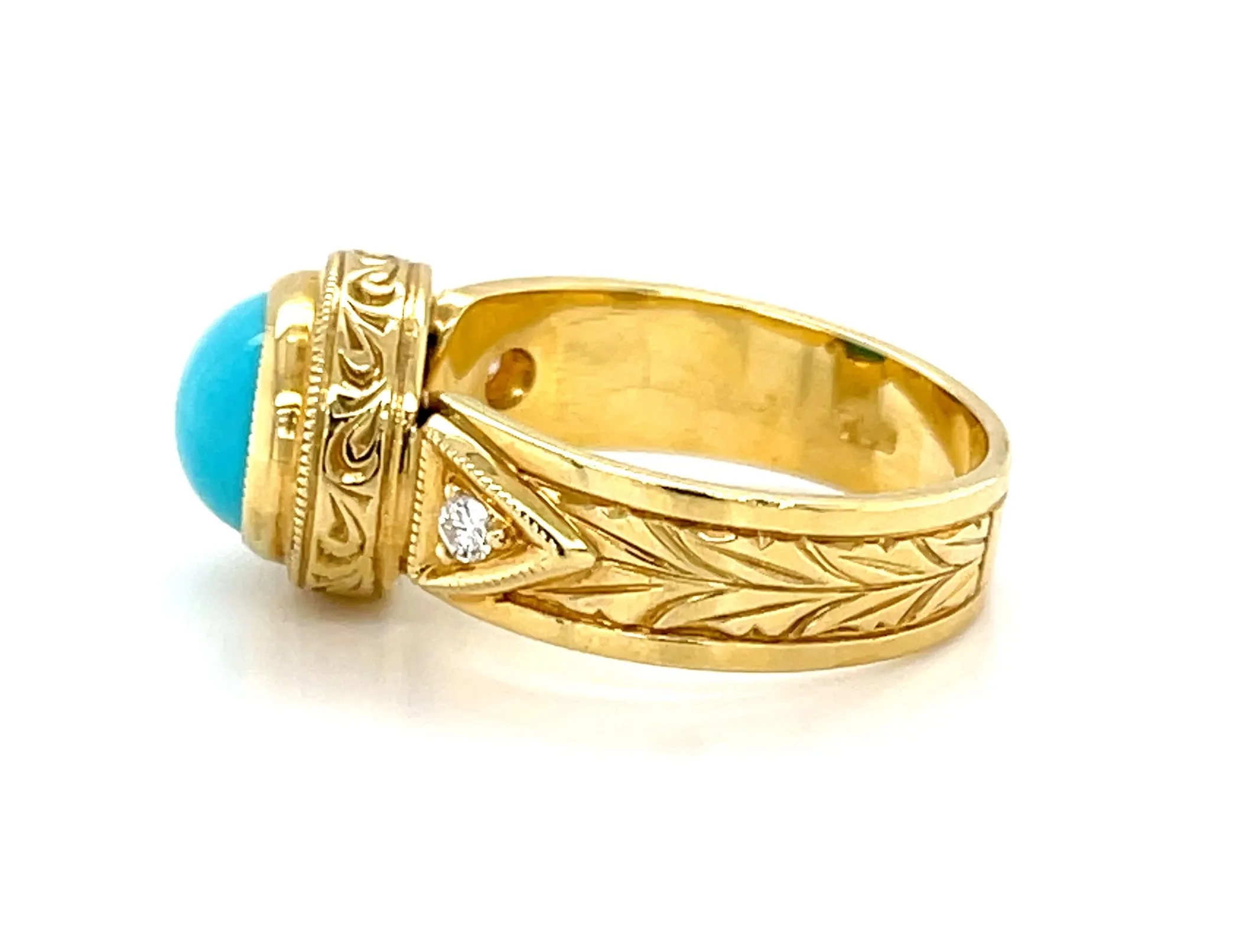 2.13 Carat Sleeping Beauty Turquiose and Diamond Band Ring in 18k Yellow Gold