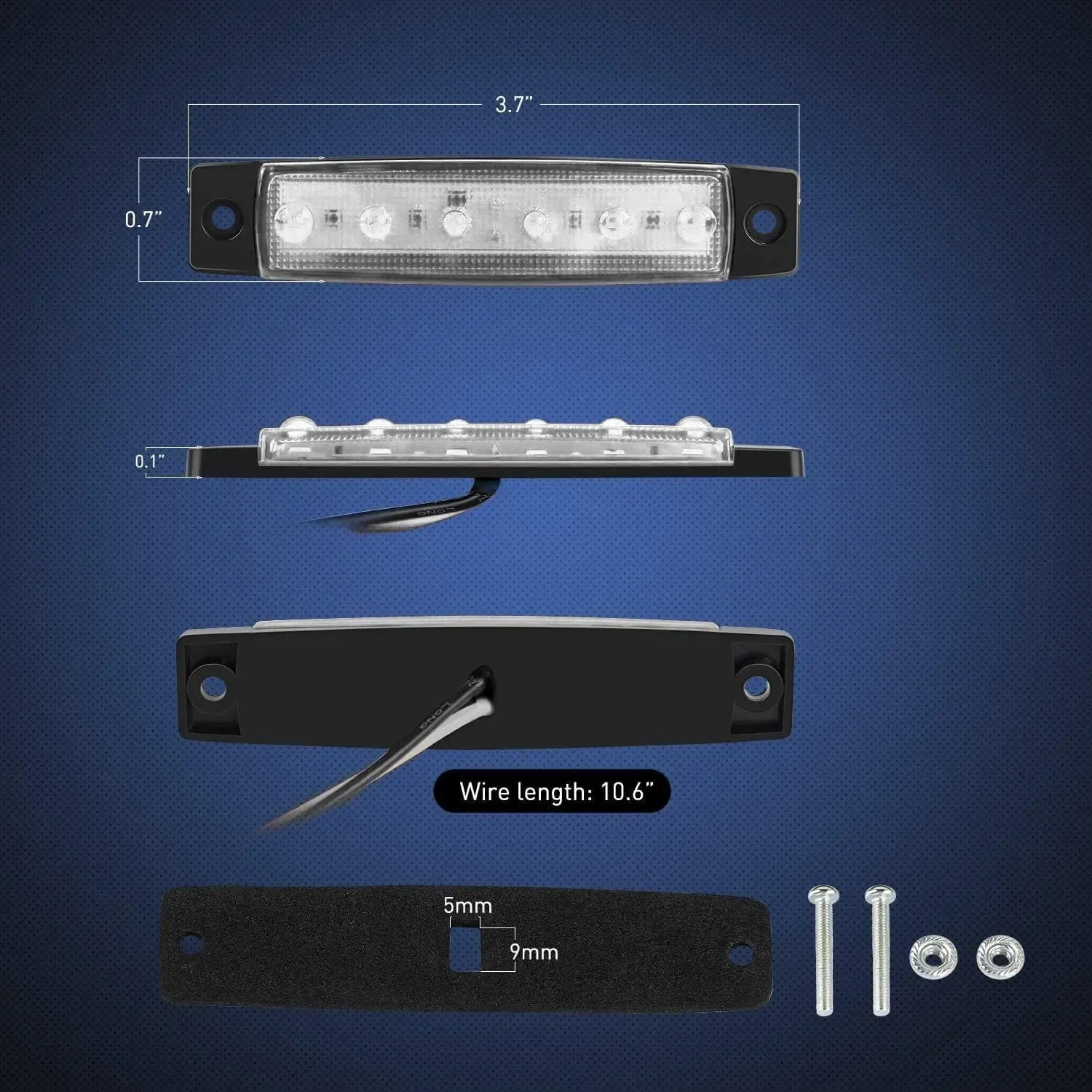 3.8 Inch 6 LEDs White Side Marker Lights (10 Pcs)