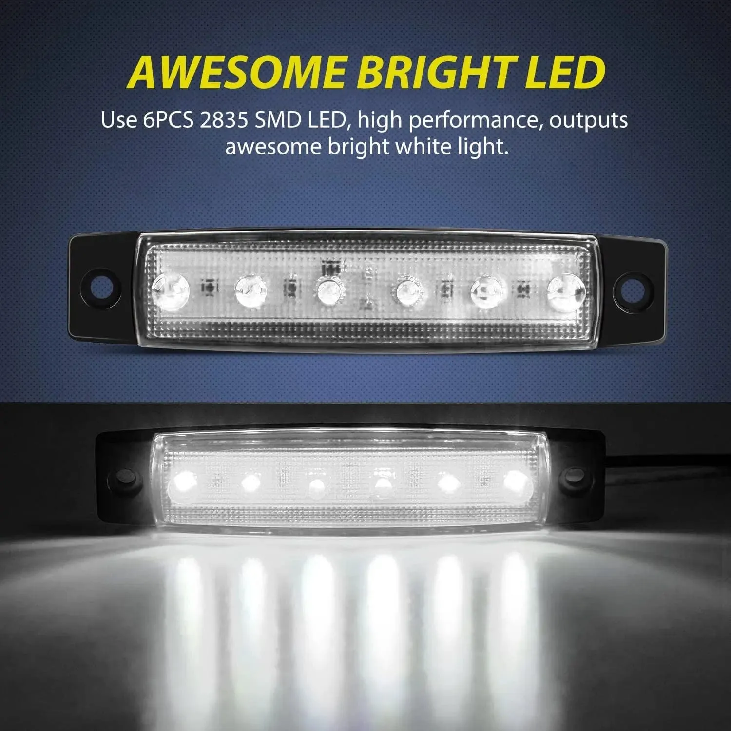3.8 Inch 6 LEDs White Side Marker Lights (10 Pcs)