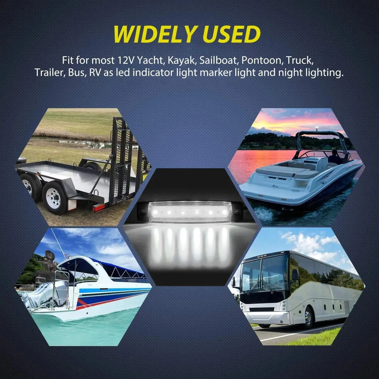 3.8 Inch 6 LEDs White Side Marker Lights (10 Pcs)