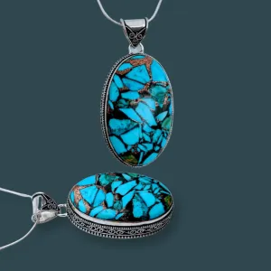 925 Sterling Silver, Turquoise & Malachite mixed with Copper, Necklace