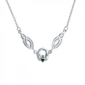 A traditional token loyalty, friendship, and romantic love ~ Celtic Knotwork Claddagh Sterling Silver Necklace Jewelry with Gemstone TNC082
