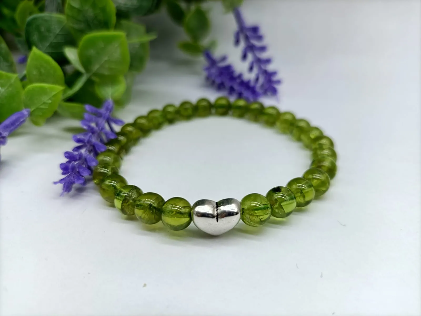 AAA High Grade Peridot 6mm  silver Beads Bracelet
