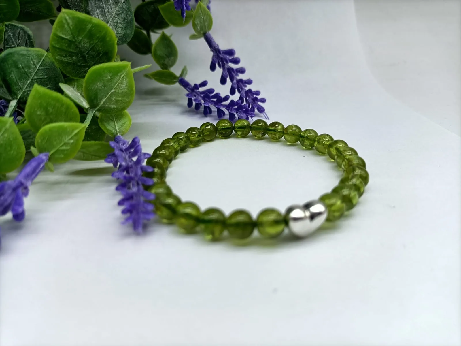 AAA High Grade Peridot 6mm  silver Beads Bracelet