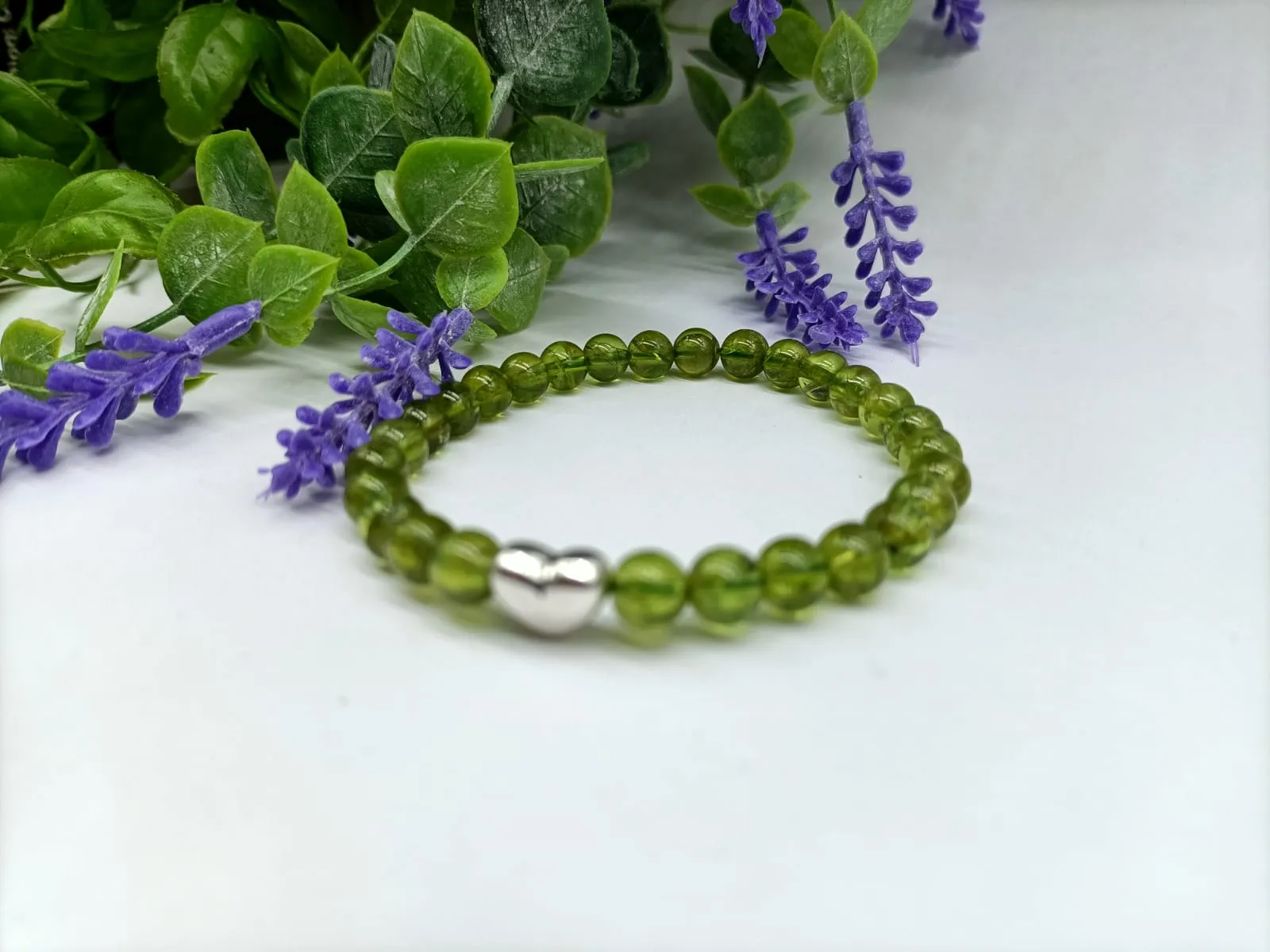 AAA High Grade Peridot 6mm  silver Beads Bracelet