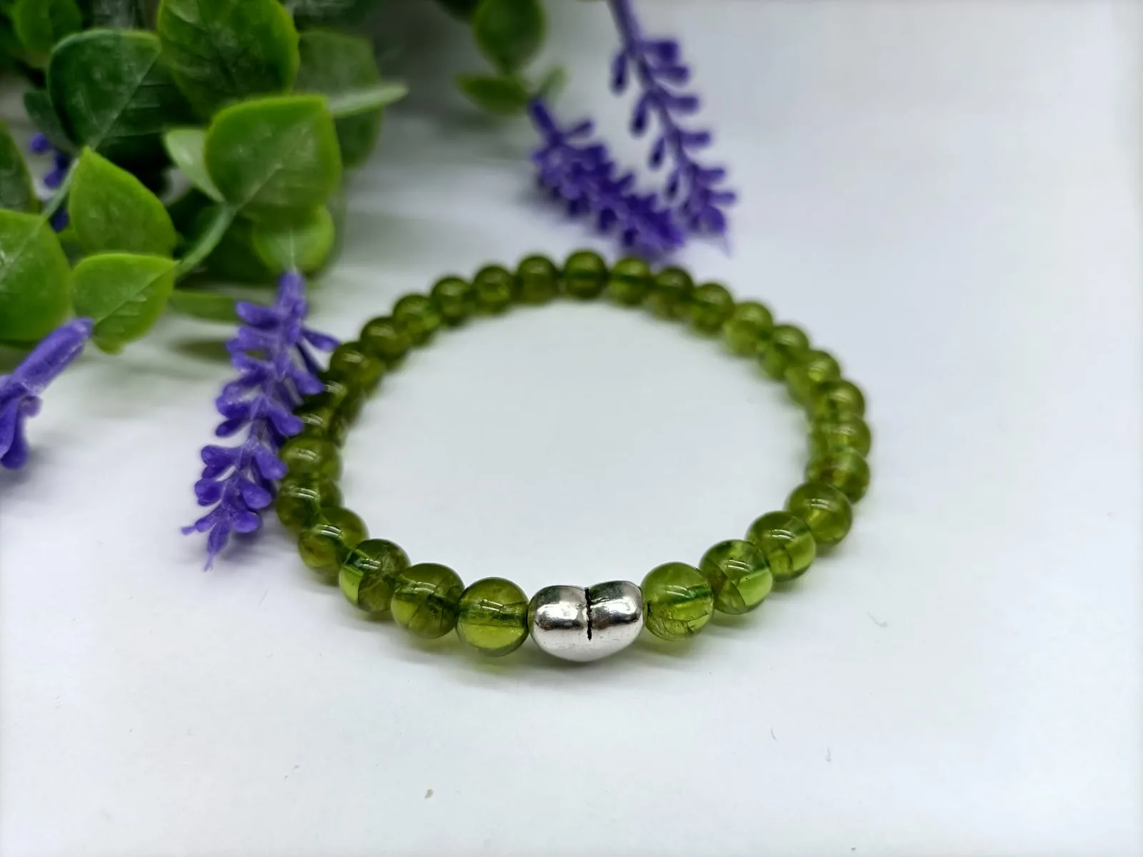 AAA High Grade Peridot 6mm  silver Beads Bracelet