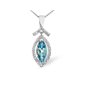 Acotis Diamonds 9K White Gold 0.10ct Diamond 1.15ct Blue Topaz Pendant E2671