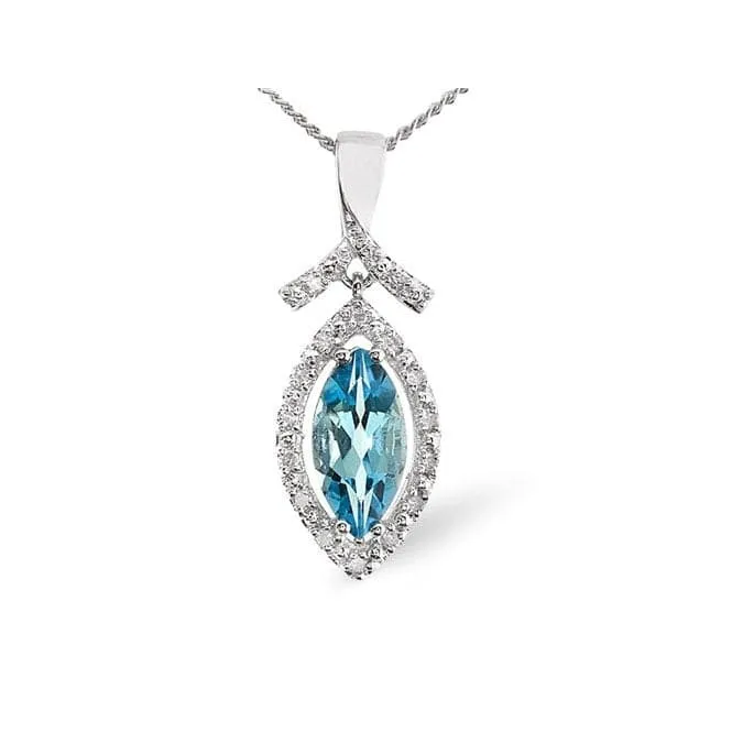 Acotis Diamonds 9K White Gold 0.10ct Diamond 1.15ct Blue Topaz Pendant E2671