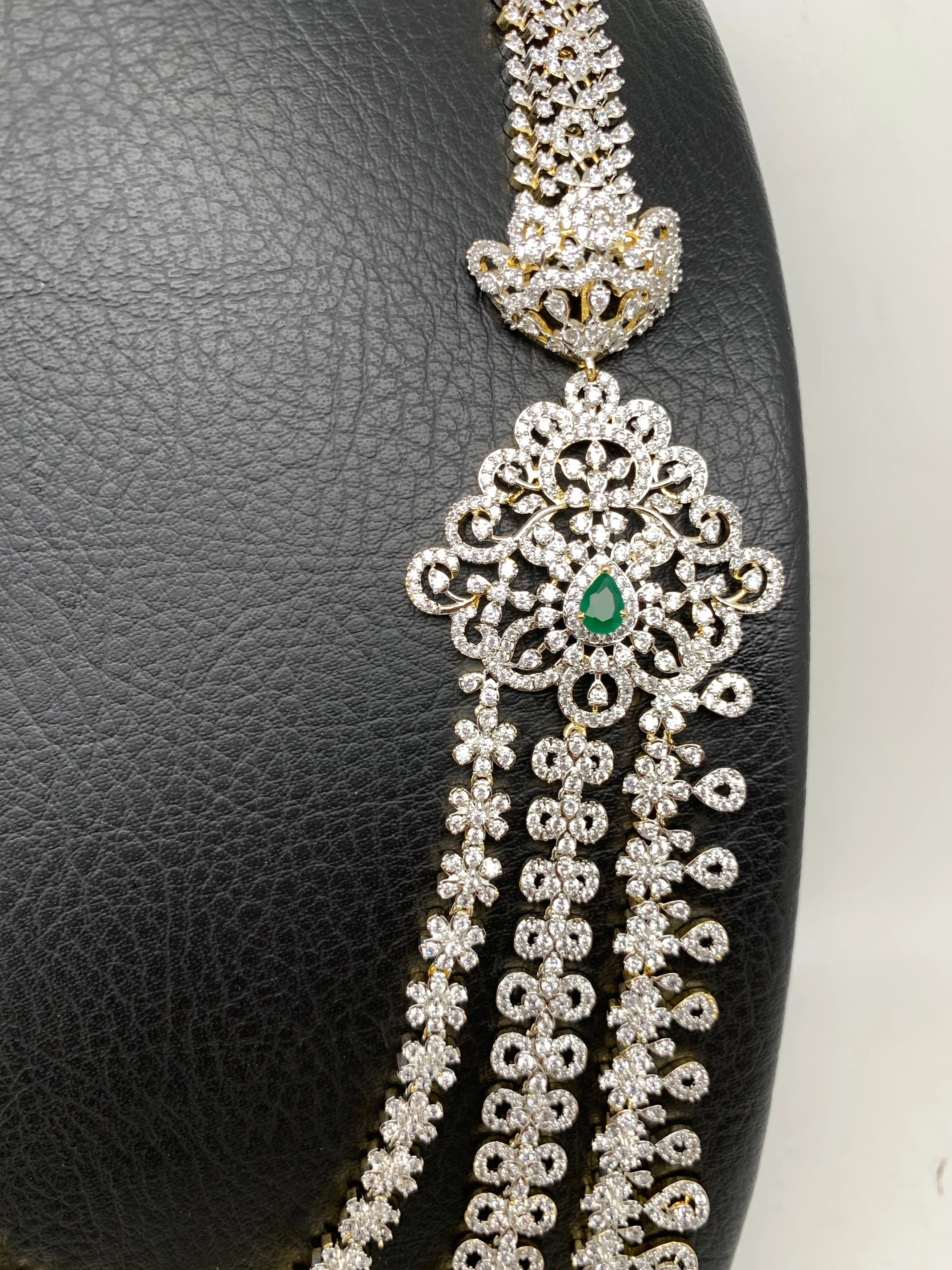 AD Emerald Green Stone Multi Layer Teen Lada Long Necklace