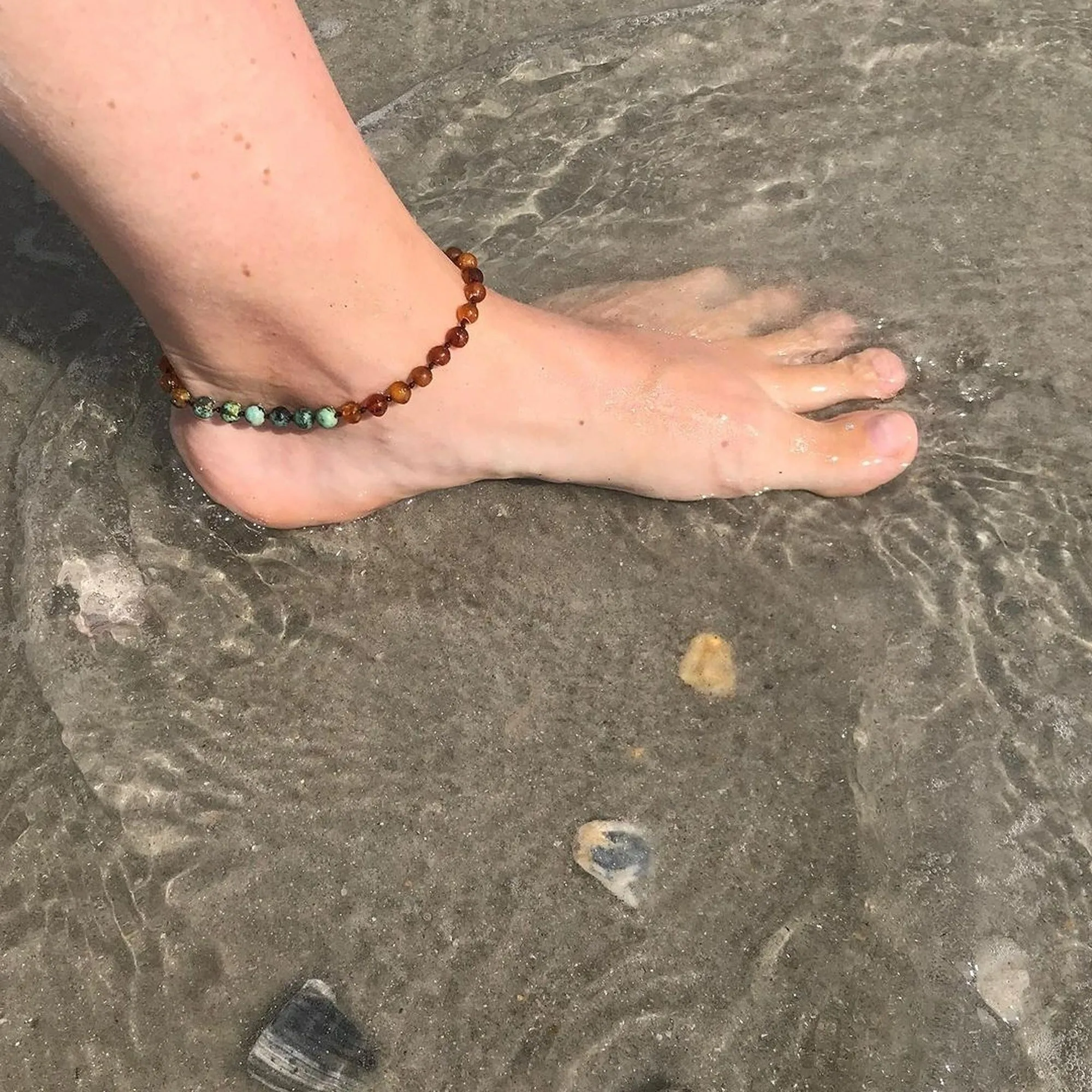 Adults | Dalmatian Jasper   Raw Cherry Amber Anklet