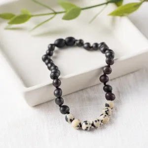 Adults | Dalmatian Jasper   Raw Cherry Amber Anklet