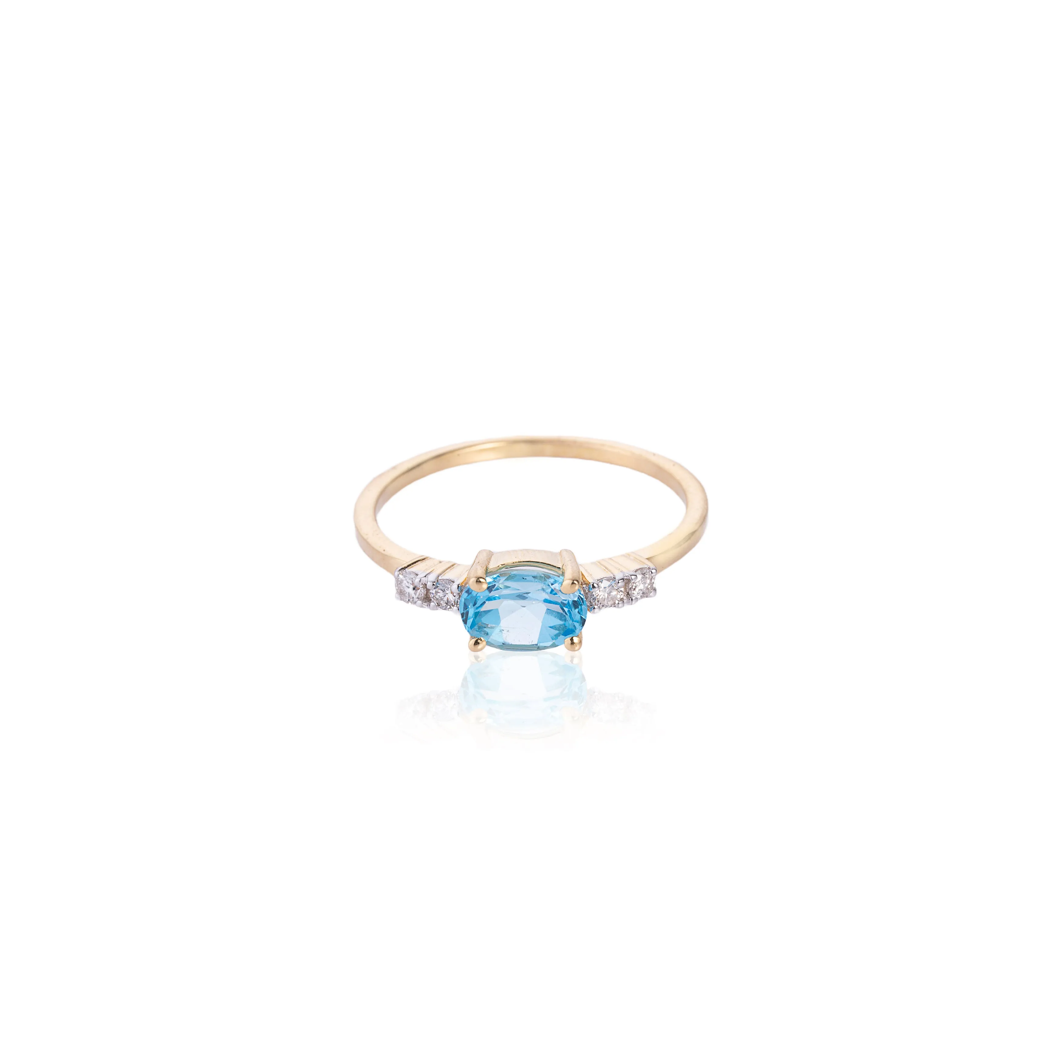 Aleezah, Blue Topaz and Diamond Ring, 14K Yellow Gold