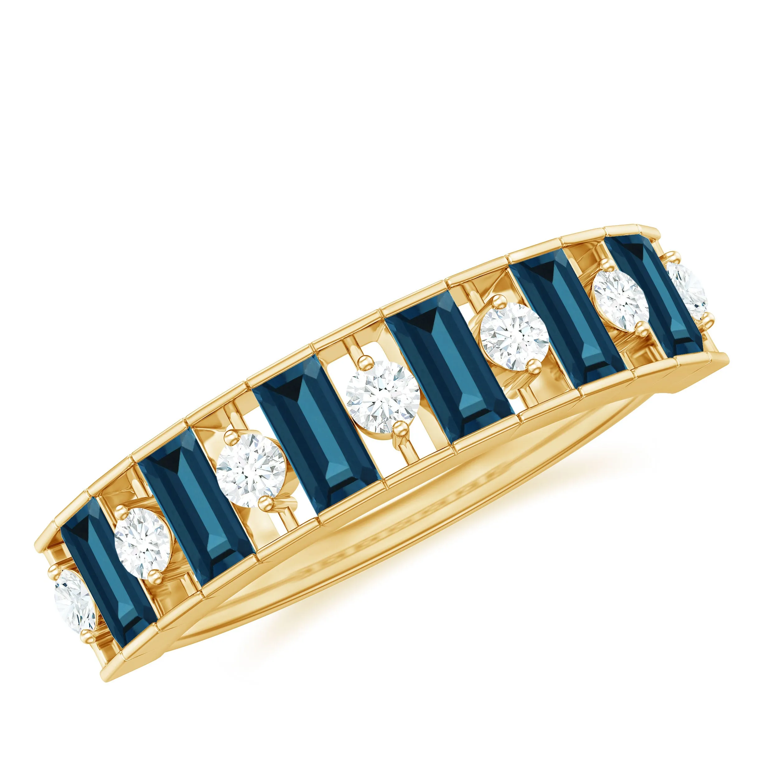 Alternate London Blue Topaz and Diamond Half Eternity Ring
