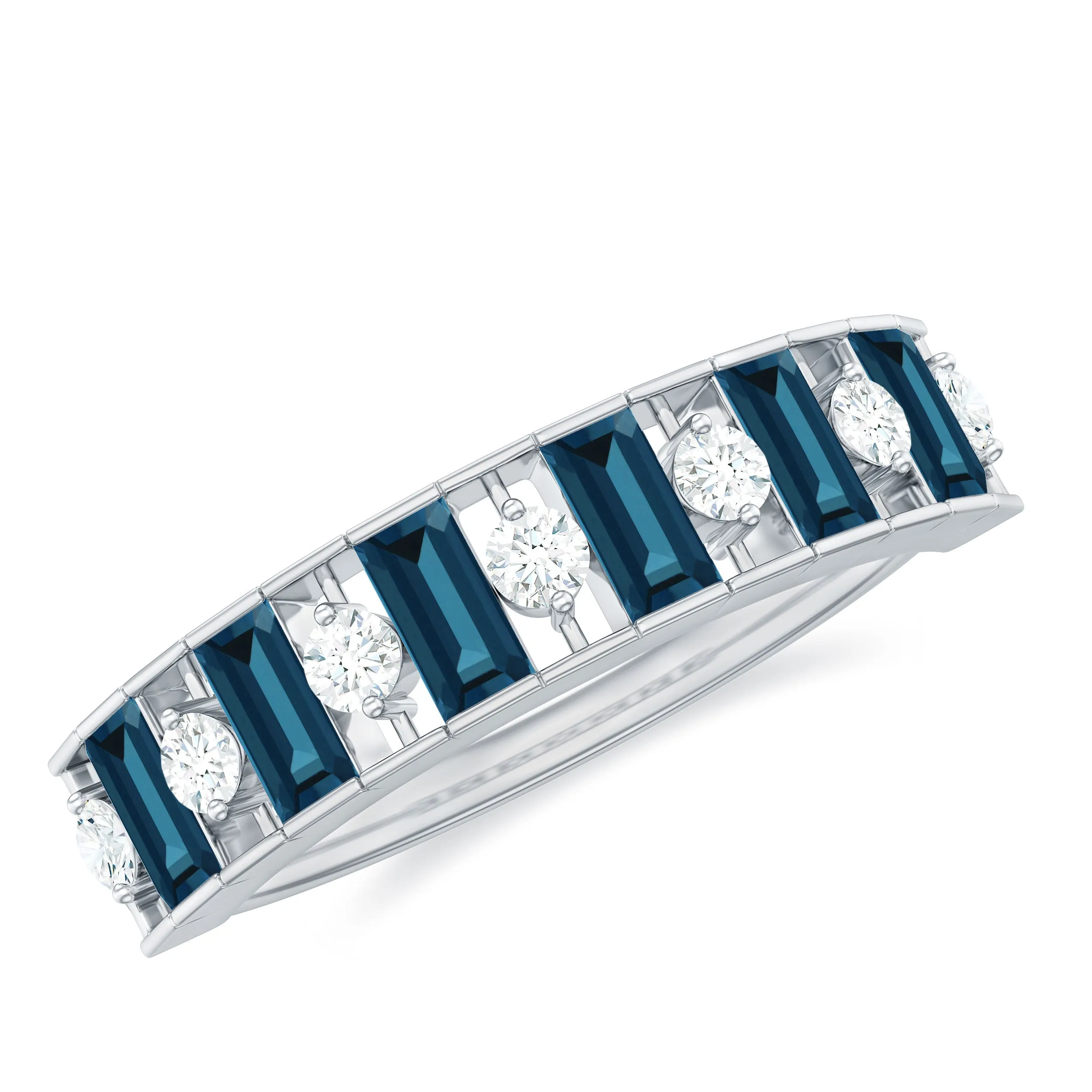 Alternate London Blue Topaz and Diamond Half Eternity Ring