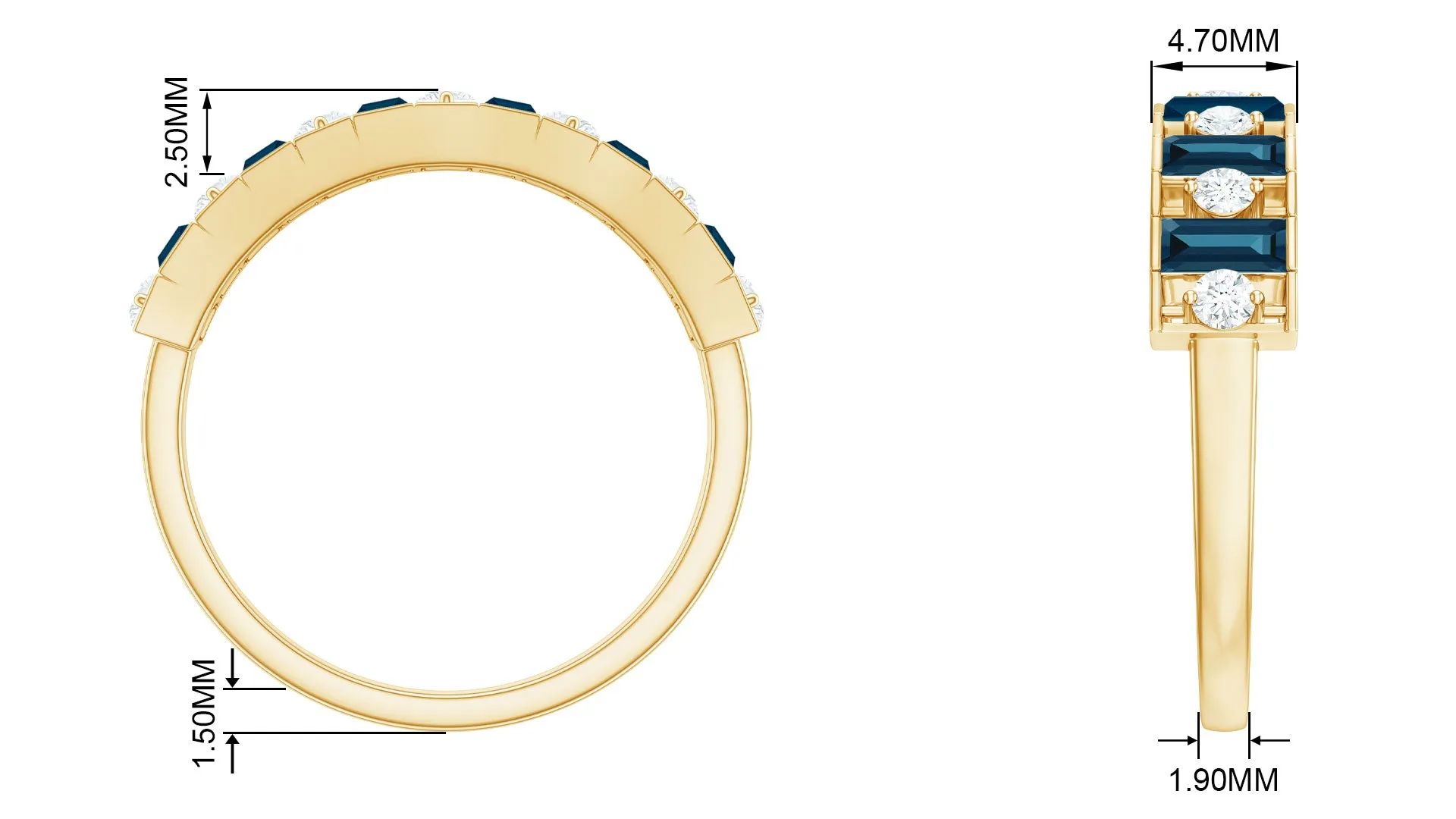 Alternate London Blue Topaz and Diamond Half Eternity Ring